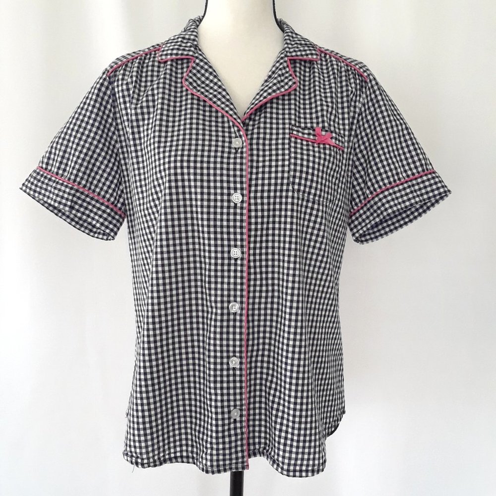 Liz Claiborne Navy Blue White Gingham Check Shirt